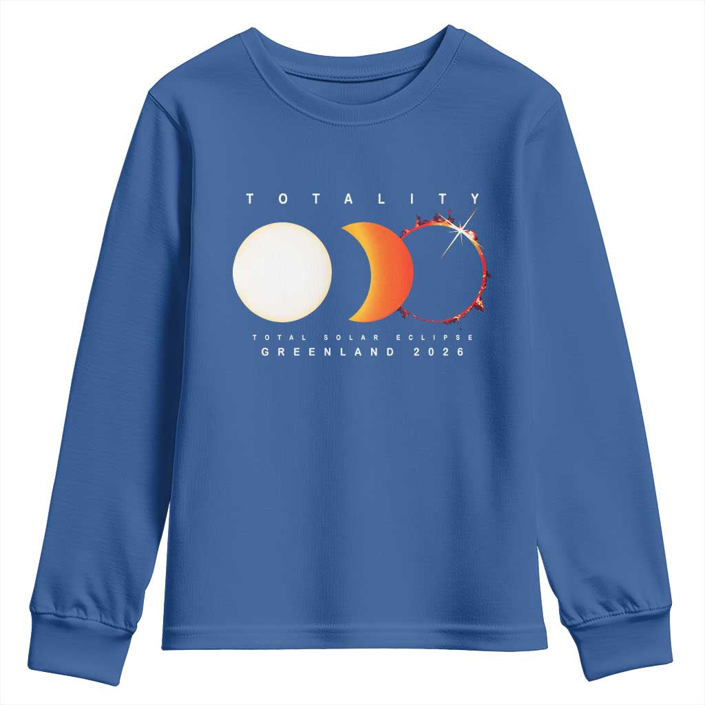 Greenland Total Solar Eclipse 2026 Totality Youth Sweatshirt Travel Souvenir Astronomy Geek Gift TS02 Royal Blue Print Your Wear