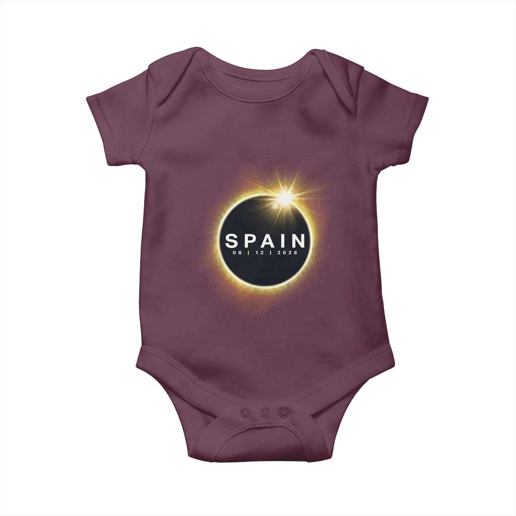 Spain Total Solar Eclipse 2026 Baby Onesie Path of Totality Astronomy Gift TS02 Maroon Print Your Wear