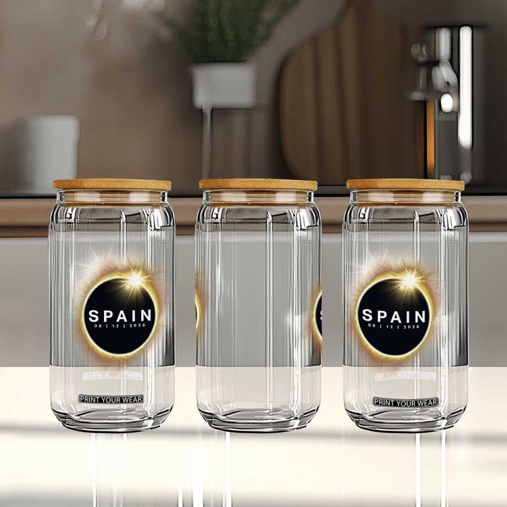 Spain Total Solar Eclipse 2026 Glass Can Path of Totality Astronomy Gift TS02 Print Your Wear