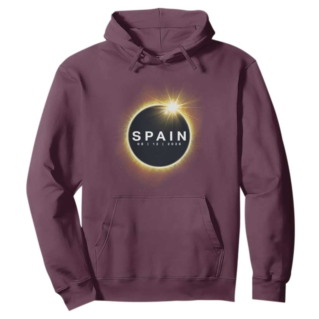Spain Total Solar Eclipse 2026 Hoodie Path of Totality Astronomy Gift TS02 Maroon Print Your Wear