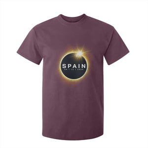 Spain Total Solar Eclipse 2026 T Shirt For Kid Path of Totality Astronomy Gift TS02 Maroon Print Your Wear