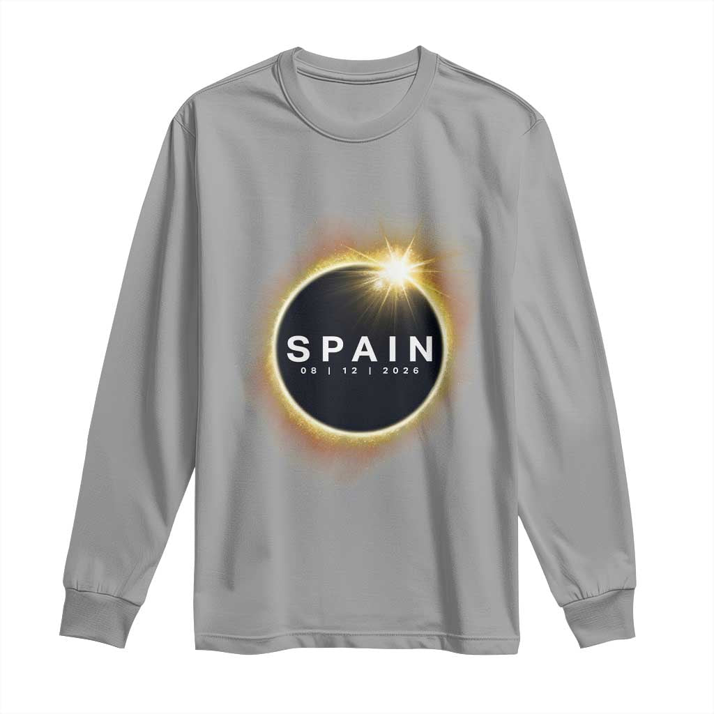 Spain Total Solar Eclipse 2026 Long Sleeve Shirt Path of Totality Astronomy Gift TS02 Sport Gray Print Your Wear