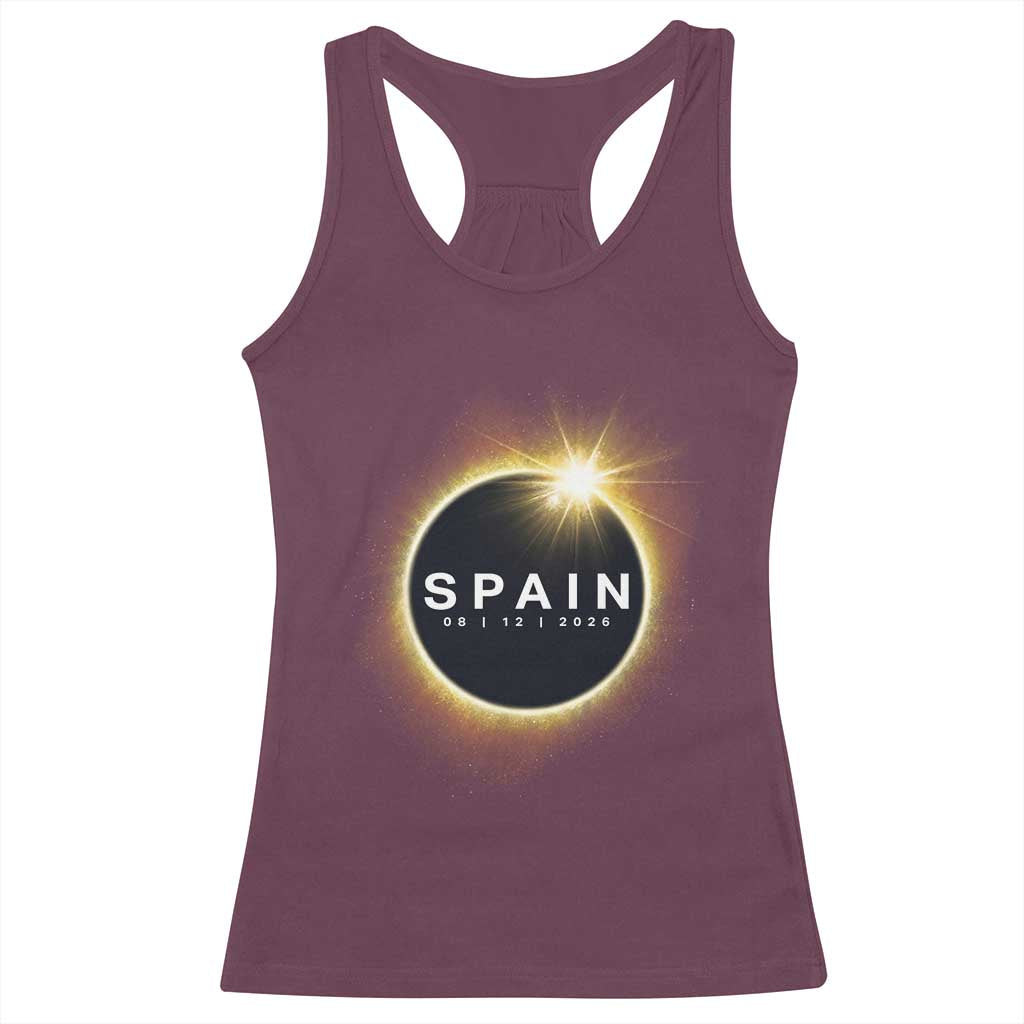 Spain Total Solar Eclipse 2026 Racerback Tank Top Path of Totality Astronomy Gift TS02 Maroon Print Your Wear