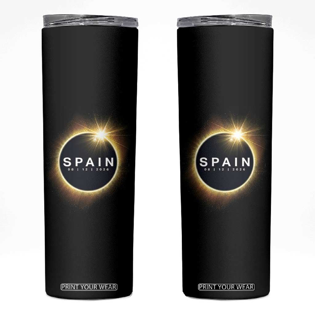 Spain Total Solar Eclipse 2026 Skinny Tumbler Path of Totality Astronomy Gift TS02 Black Print Your Wear