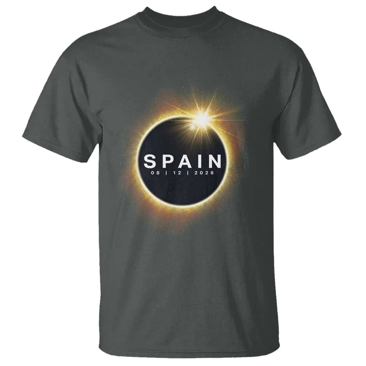 Spain Total Solar Eclipse 2026 T Shirt Path of Totality Astronomy Gift TS02 Dark Heather Print Your Wear
