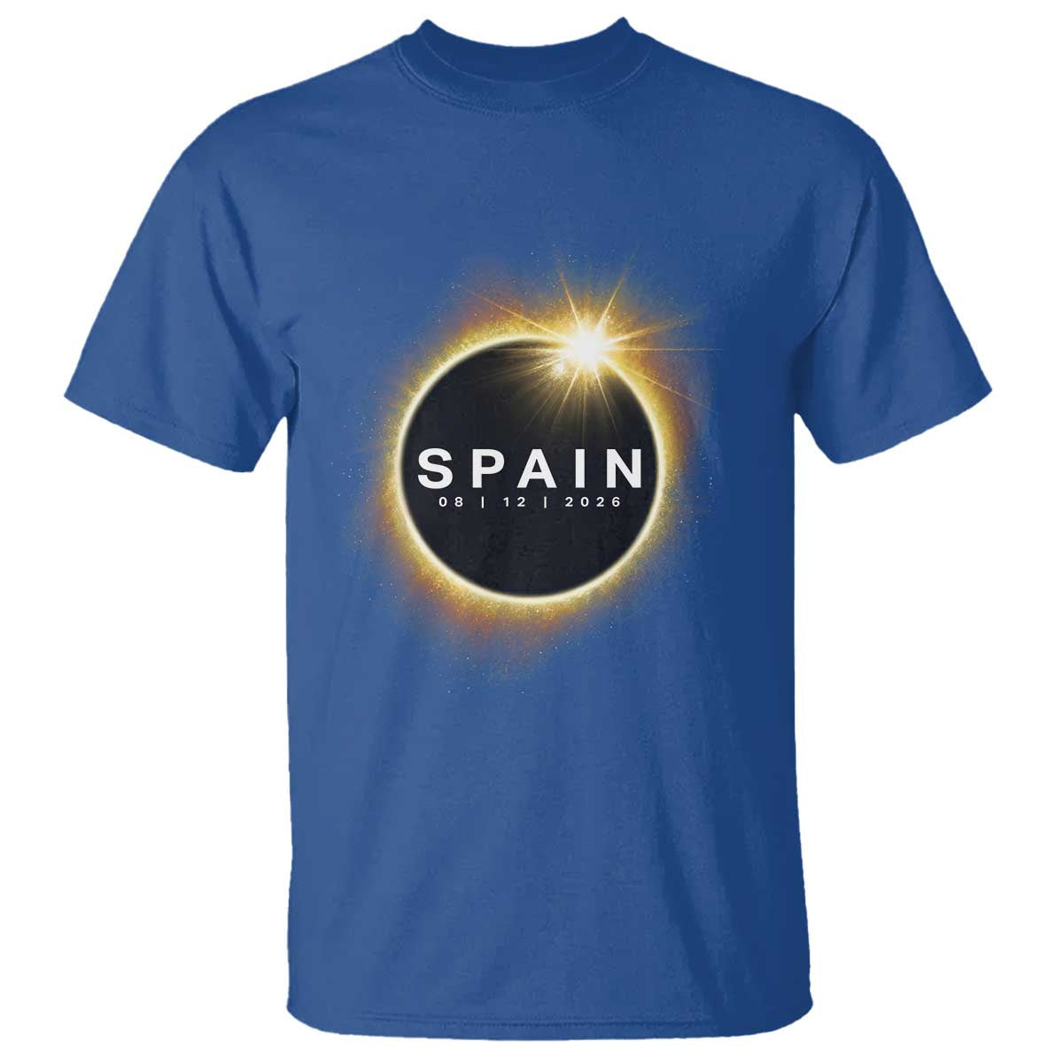 Spain Total Solar Eclipse 2026 T Shirt Path of Totality Astronomy Gift TS02 Royal Blue Print Your Wear