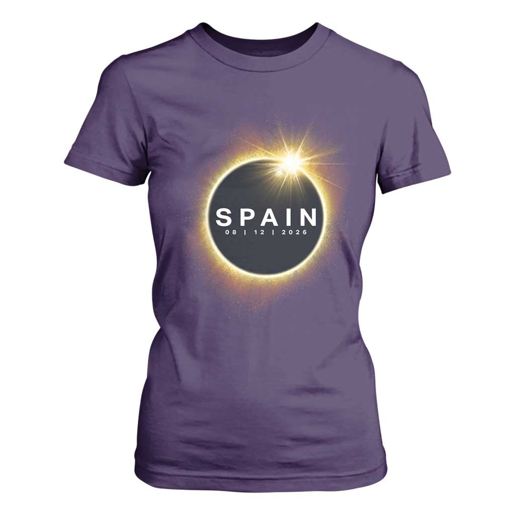 Spain Total Solar Eclipse 2026 T Shirt For Women Path of Totality Astronomy Gift TS02 Purple Print Your Wear