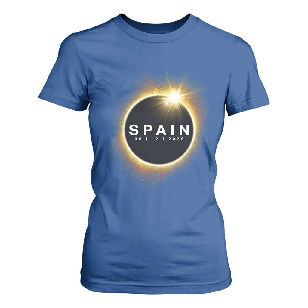 Spain Total Solar Eclipse 2026 T Shirt For Women Path of Totality Astronomy Gift TS02 Royal Blue Print Your Wear