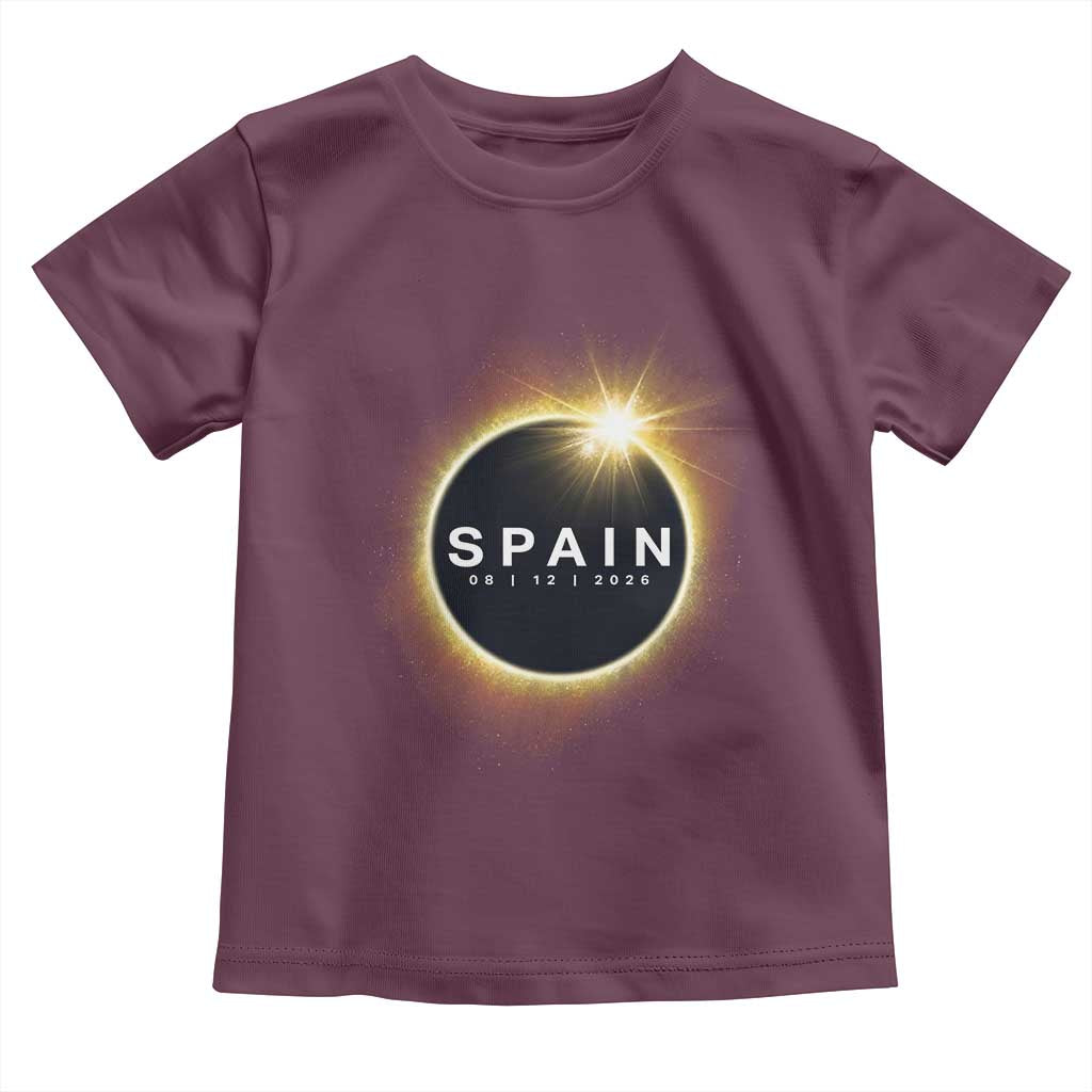 Spain Total Solar Eclipse 2026 Toddler T Shirt Path of Totality Astronomy Gift TS02 Maroon Print Your Wear