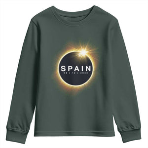 Spain Total Solar Eclipse 2026 Youth Sweatshirt Path of Totality Astronomy Gift TS02 Dark Forest Green Print Your Wear