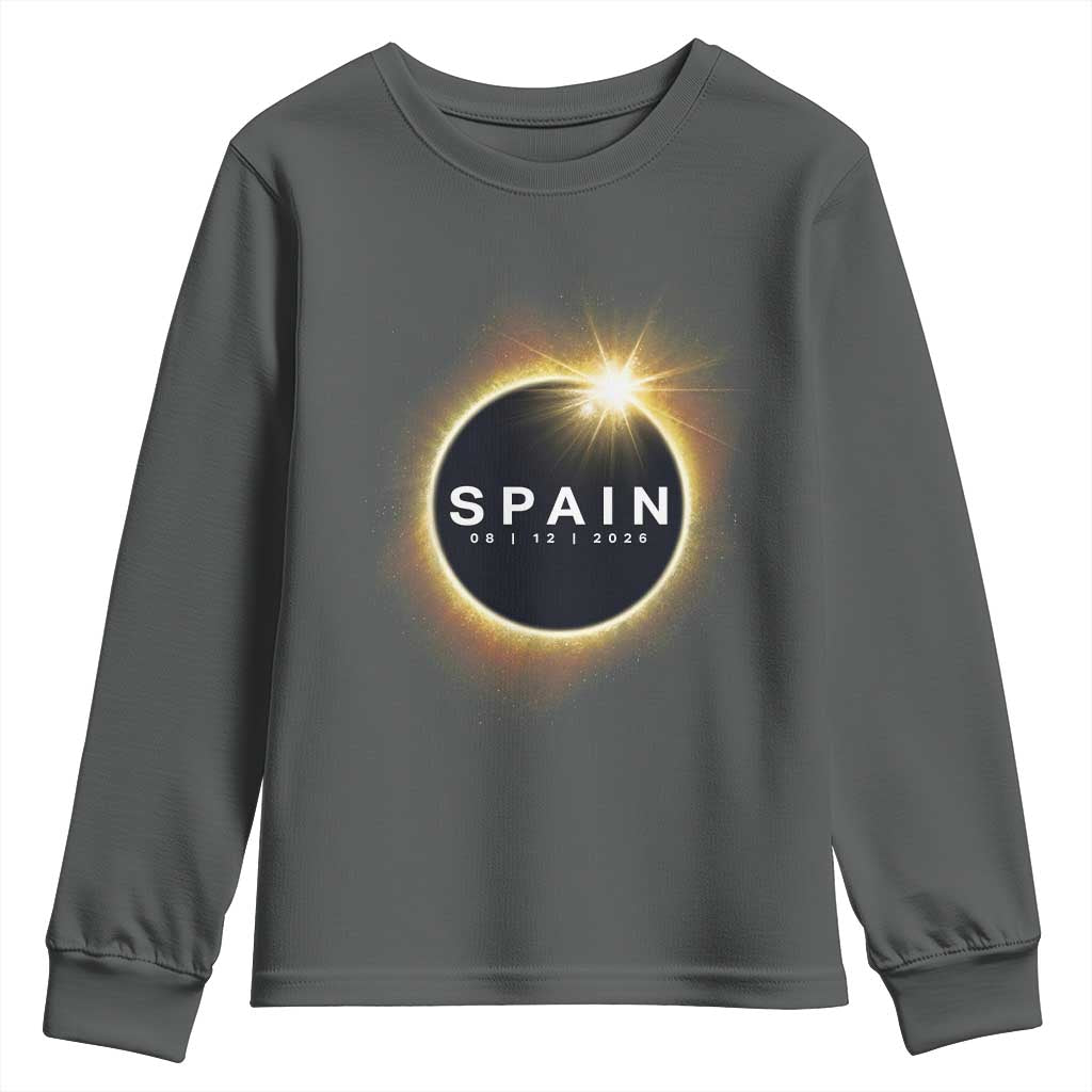 Spain Total Solar Eclipse 2026 Youth Sweatshirt Path of Totality Astronomy Gift TS02 Dark Heather Print Your Wear