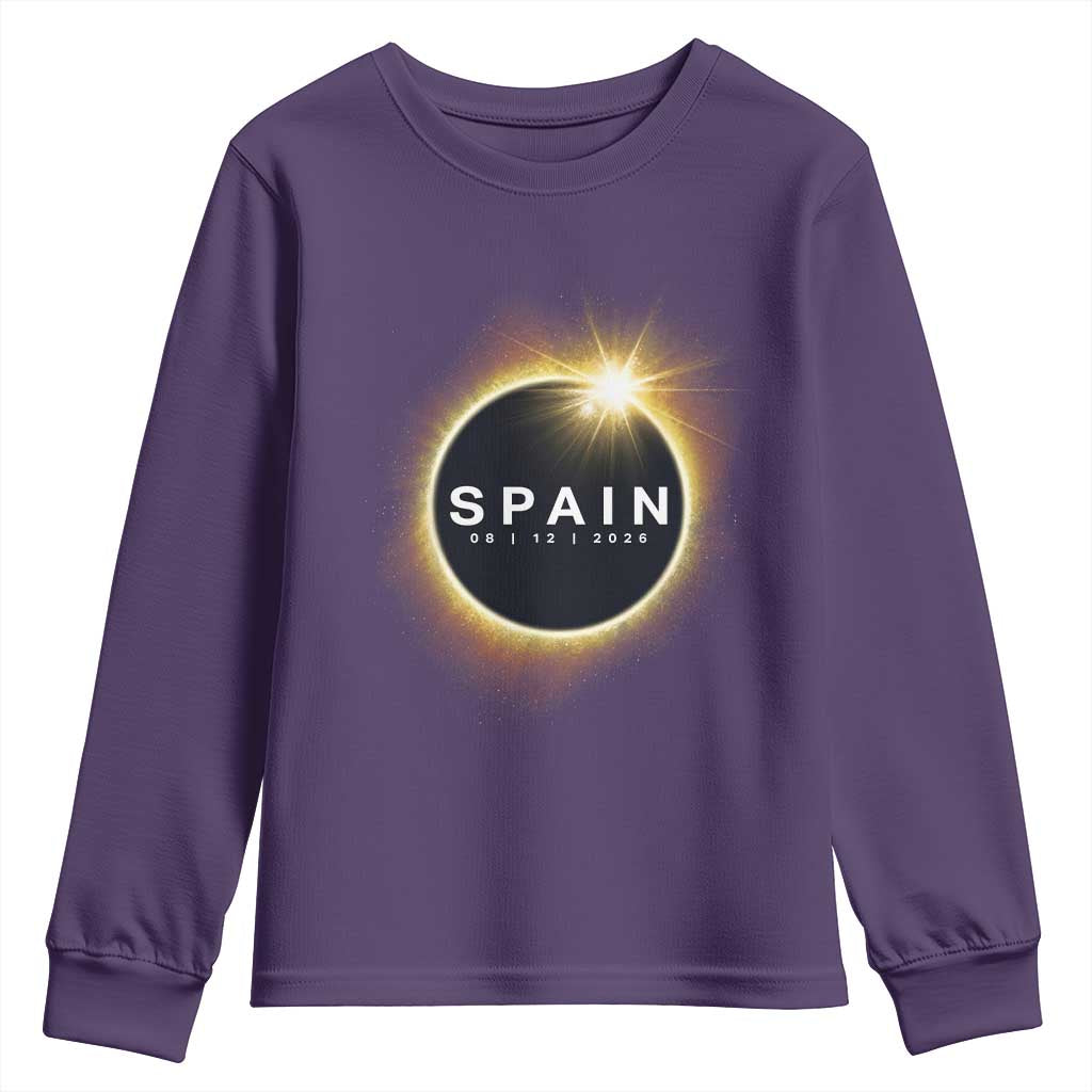 Spain Total Solar Eclipse 2026 Youth Sweatshirt Path of Totality Astronomy Gift TS02 Purple Print Your Wear