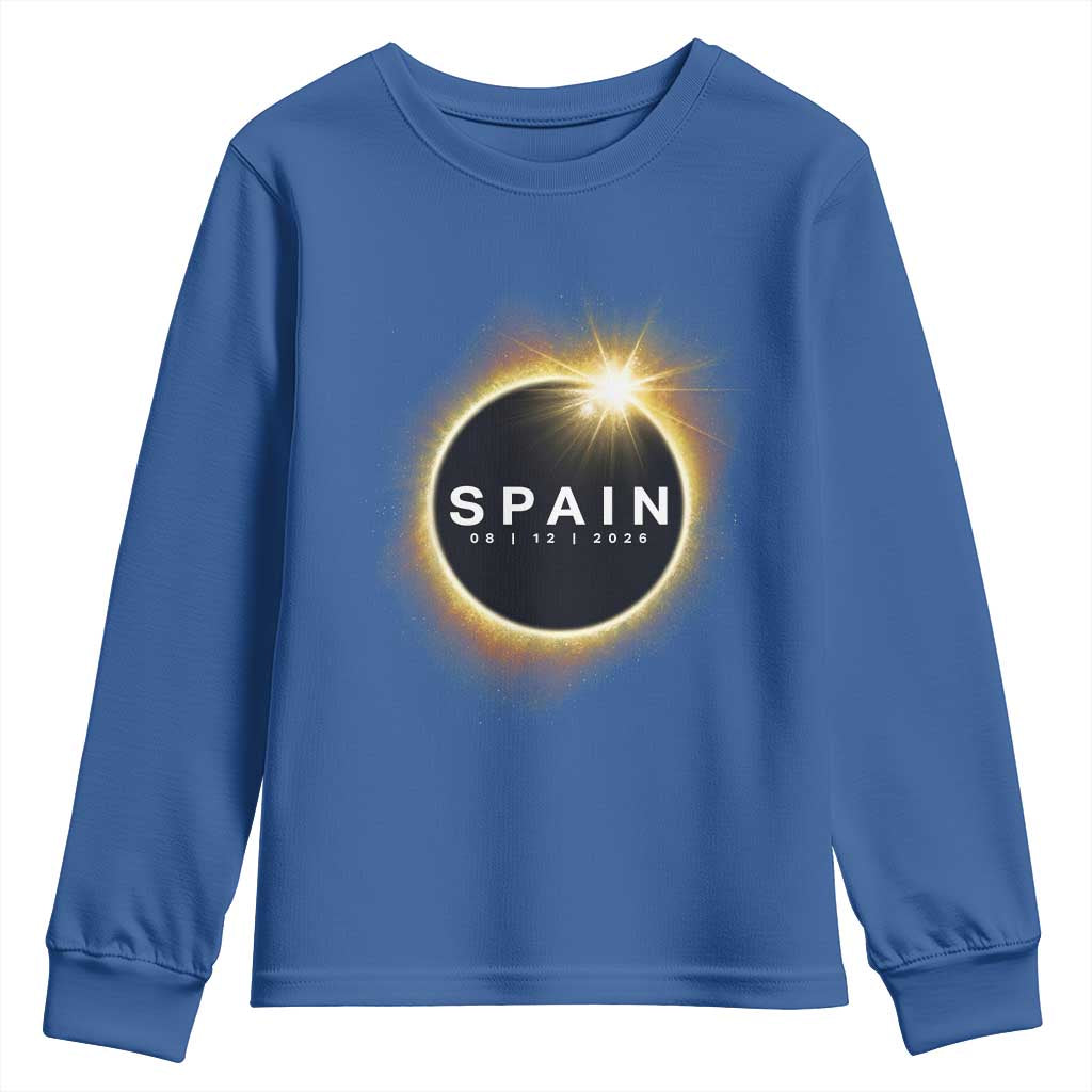 Spain Total Solar Eclipse 2026 Youth Sweatshirt Path of Totality Astronomy Gift TS02 Royal Blue Print Your Wear