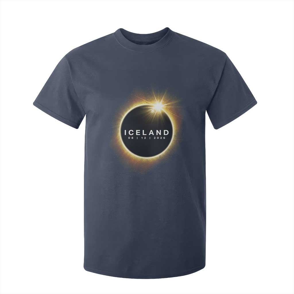 Iceland Total Solar Eclipse 2026 T Shirt For Kid Path of Totality Astronomy Gift TS02 Navy Print Your Wear