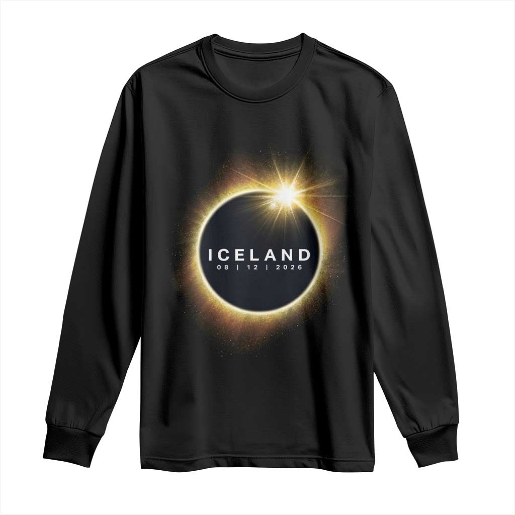 Iceland Total Solar Eclipse 2026 Long Sleeve Shirt Path of Totality Astronomy Gift TS02 Black Print Your Wear