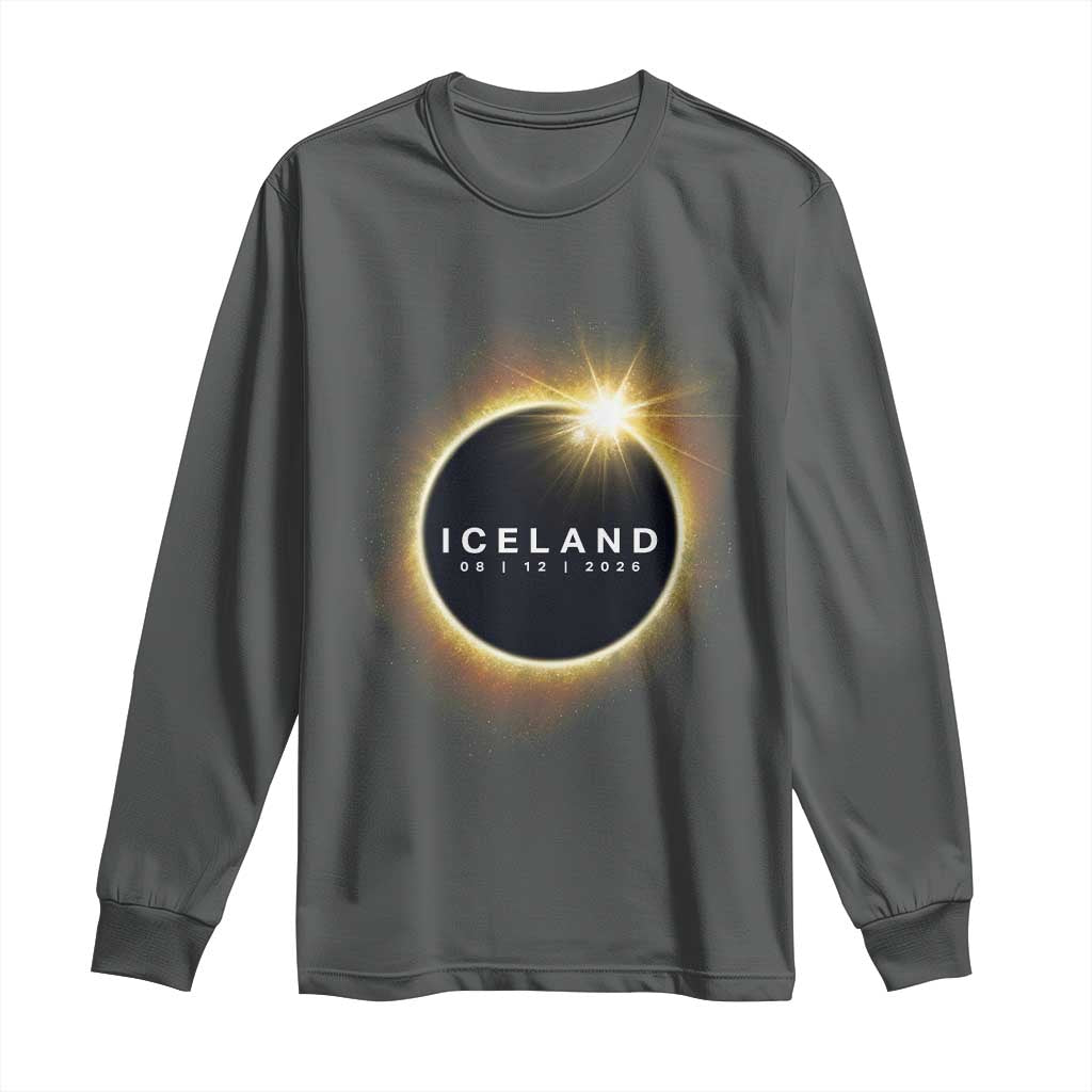 Iceland Total Solar Eclipse 2026 Long Sleeve Shirt Path of Totality Astronomy Gift TS02 Dark Heather Print Your Wear