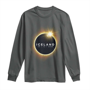 Iceland Total Solar Eclipse 2026 Long Sleeve Shirt Path of Totality Astronomy Gift TS02 Dark Heather Print Your Wear