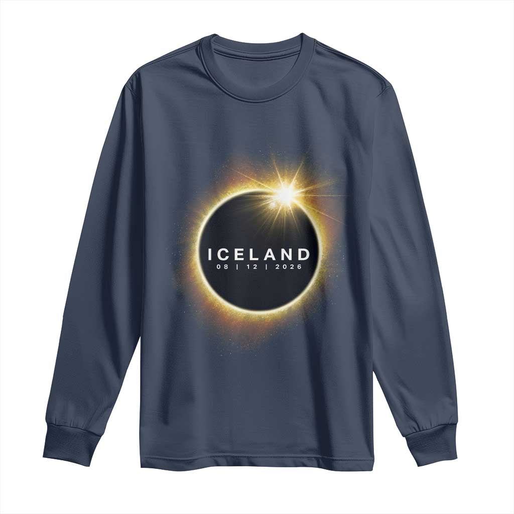 Iceland Total Solar Eclipse 2026 Long Sleeve Shirt Path of Totality Astronomy Gift TS02 Navy Print Your Wear