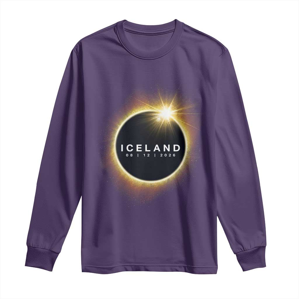 Iceland Total Solar Eclipse 2026 Long Sleeve Shirt Path of Totality Astronomy Gift TS02 Purple Print Your Wear
