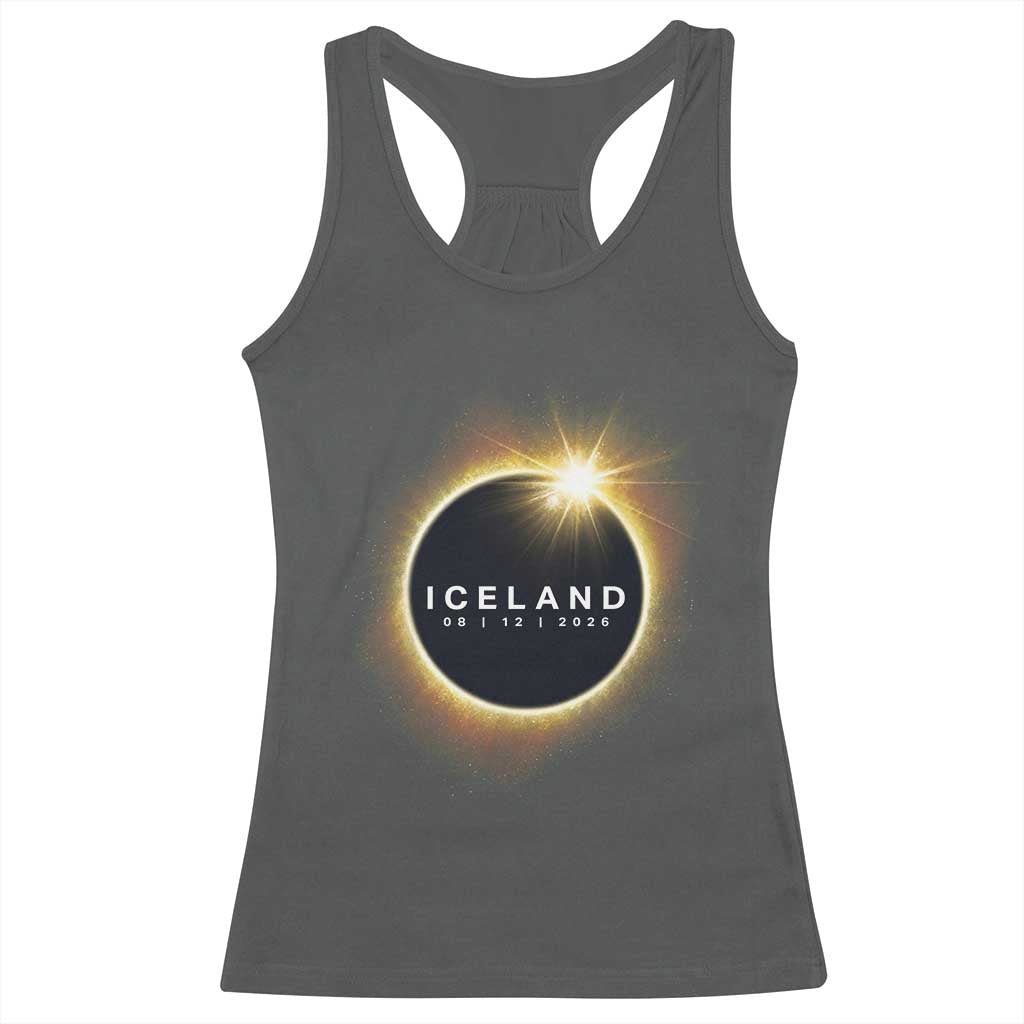 Iceland Total Solar Eclipse 2026 Racerback Tank Top Path of Totality Astronomy Gift TS02 Dark Heather Print Your Wear