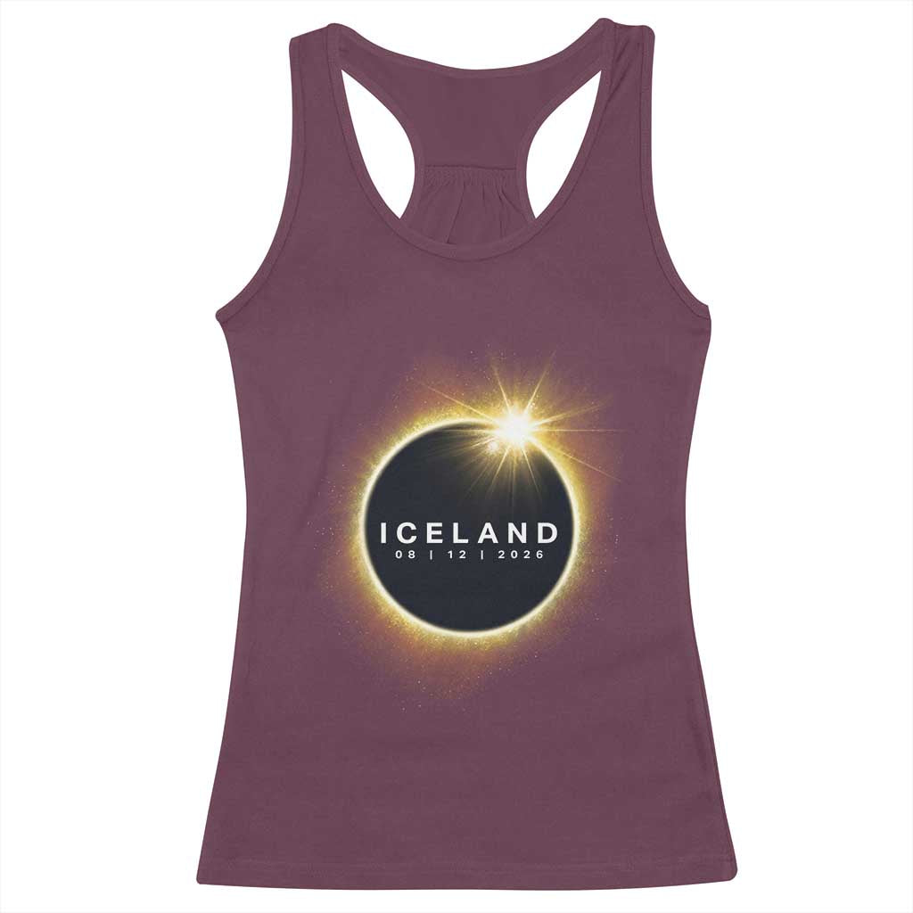 Iceland Total Solar Eclipse 2026 Racerback Tank Top Path of Totality Astronomy Gift TS02 Maroon Print Your Wear