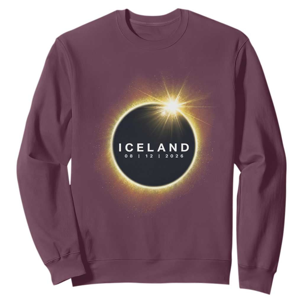 Iceland Total Solar Eclipse 2026 Sweatshirt Path of Totality Astronomy Gift TS02 Maroon Print Your Wear