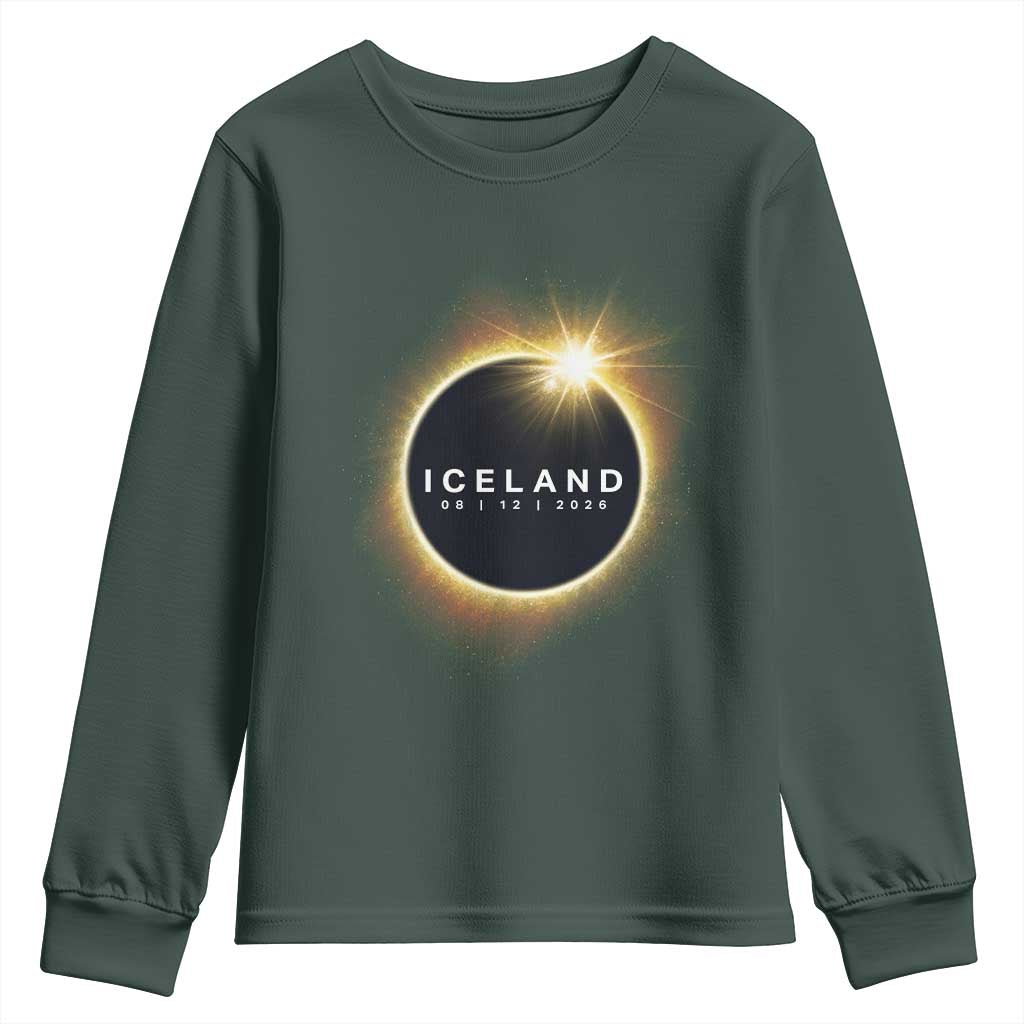 Iceland Total Solar Eclipse 2026 Youth Sweatshirt Path of Totality Astronomy Gift TS02 Dark Forest Green Print Your Wear