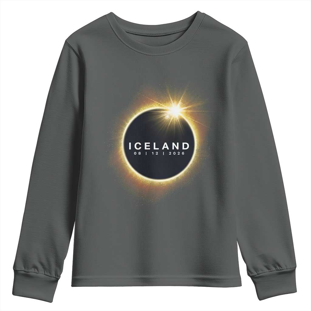 Iceland Total Solar Eclipse 2026 Youth Sweatshirt Path of Totality Astronomy Gift TS02 Dark Heather Print Your Wear