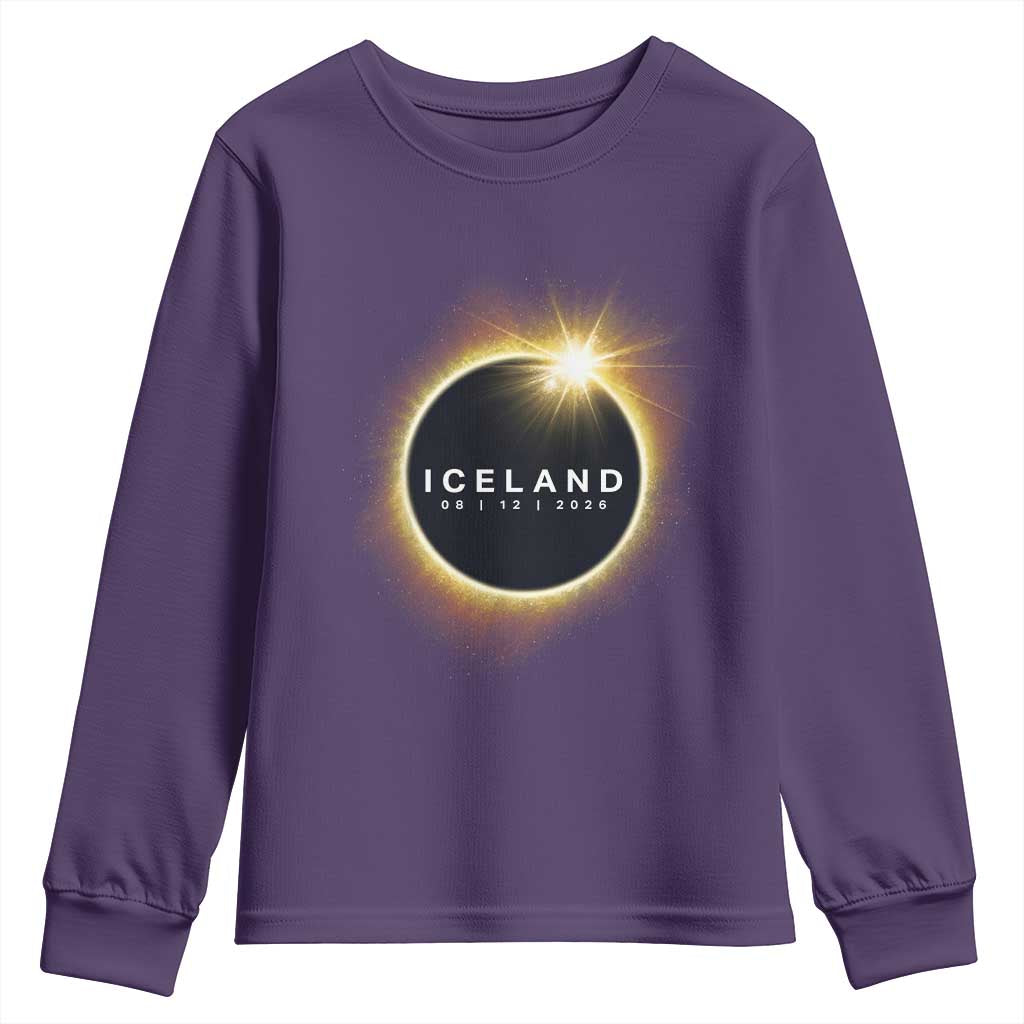 Iceland Total Solar Eclipse 2026 Youth Sweatshirt Path of Totality Astronomy Gift TS02 Purple Print Your Wear