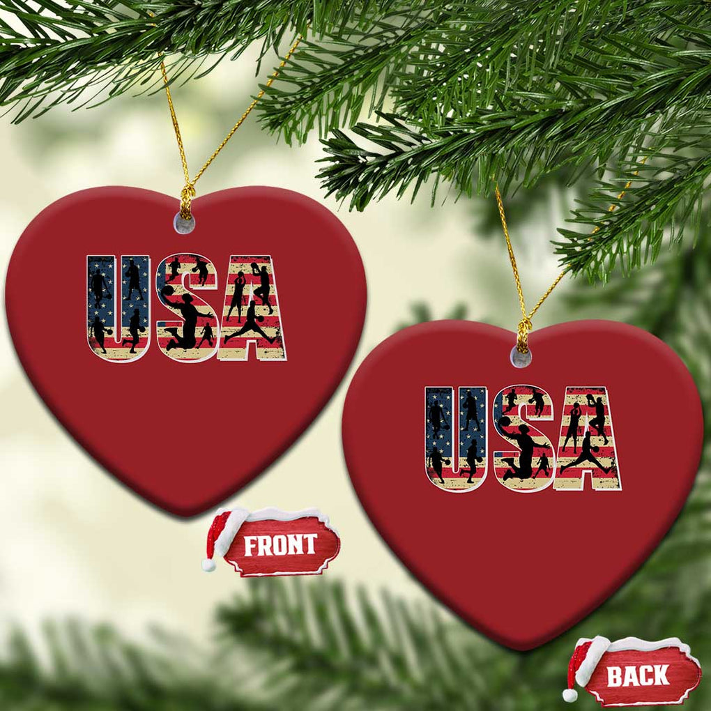 USA American Flag Basketball Christmas Ornament For Sports Enthusiast TS02 Heart Red Print Your Wear