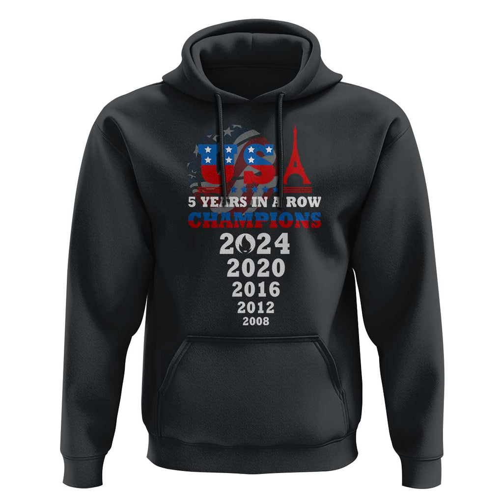 USA American Flag Basketball Hoodie 5 Years In A Row Champions 2024 TS02 Black Print Your Wear