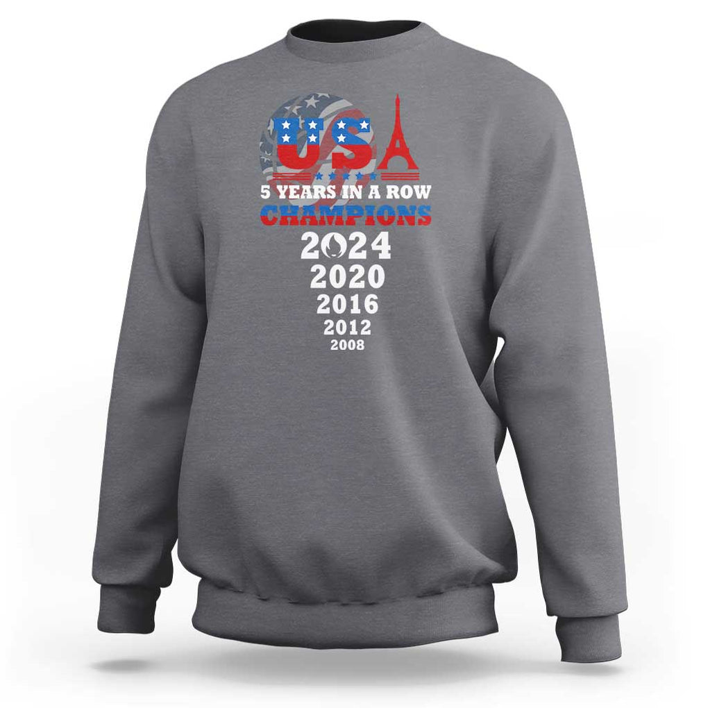 USA American Flag Basketball Sweatshirt 5 Years In A Row Champions 2024 TS02 Charcoal Print Your Wear
