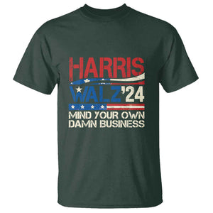 Harris Walz 2024 T Shirt Mind Your Own Damn Business Retro Vintage TS02 Dark Forest Green Print Your Wear
