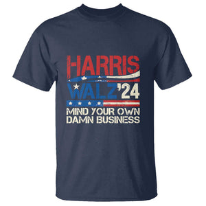 Harris Walz 2024 T Shirt Mind Your Own Damn Business Retro Vintage TS02 Navy Print Your Wear