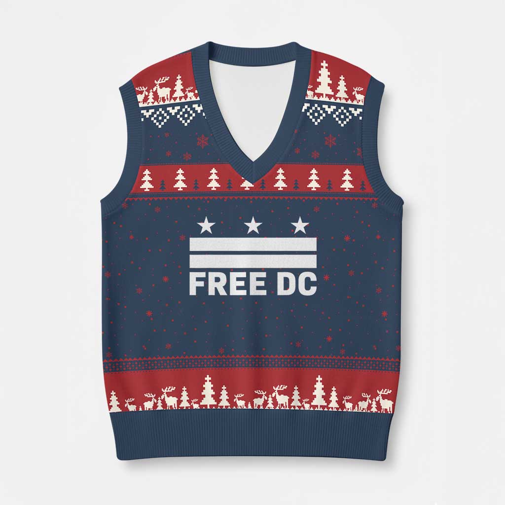 Free DC V-Neck Knit Sweater Vest Defend Washington D.C. Statehood Politics TS02 Navy Red Print Your Wear
