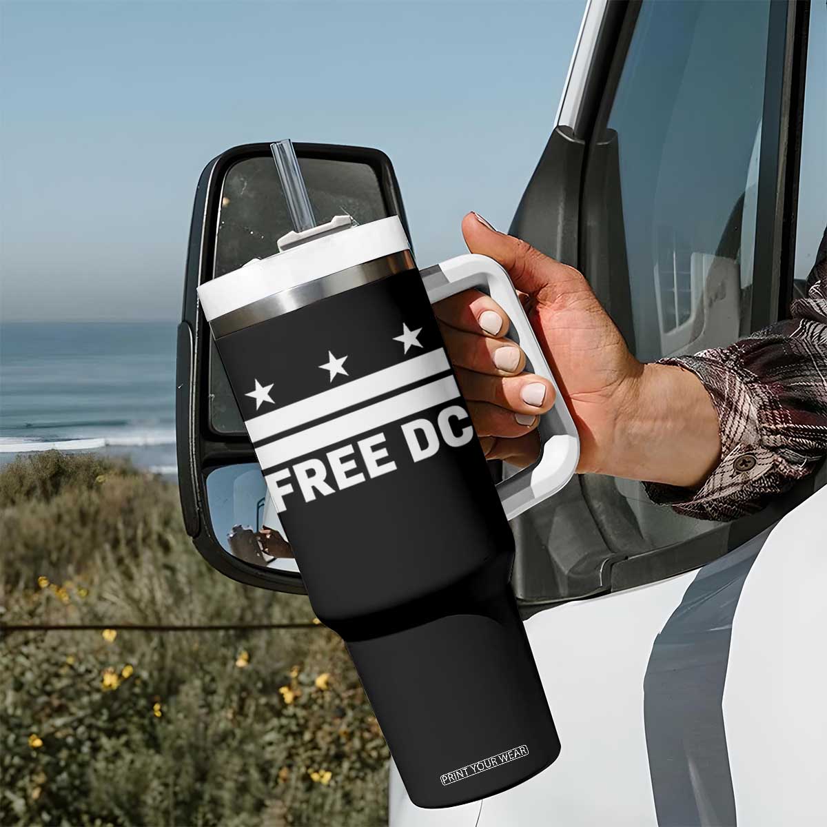 Free DC Tumbler With Handle Defend Washington D.C. Statehood Politics TS02 Print Your Wear