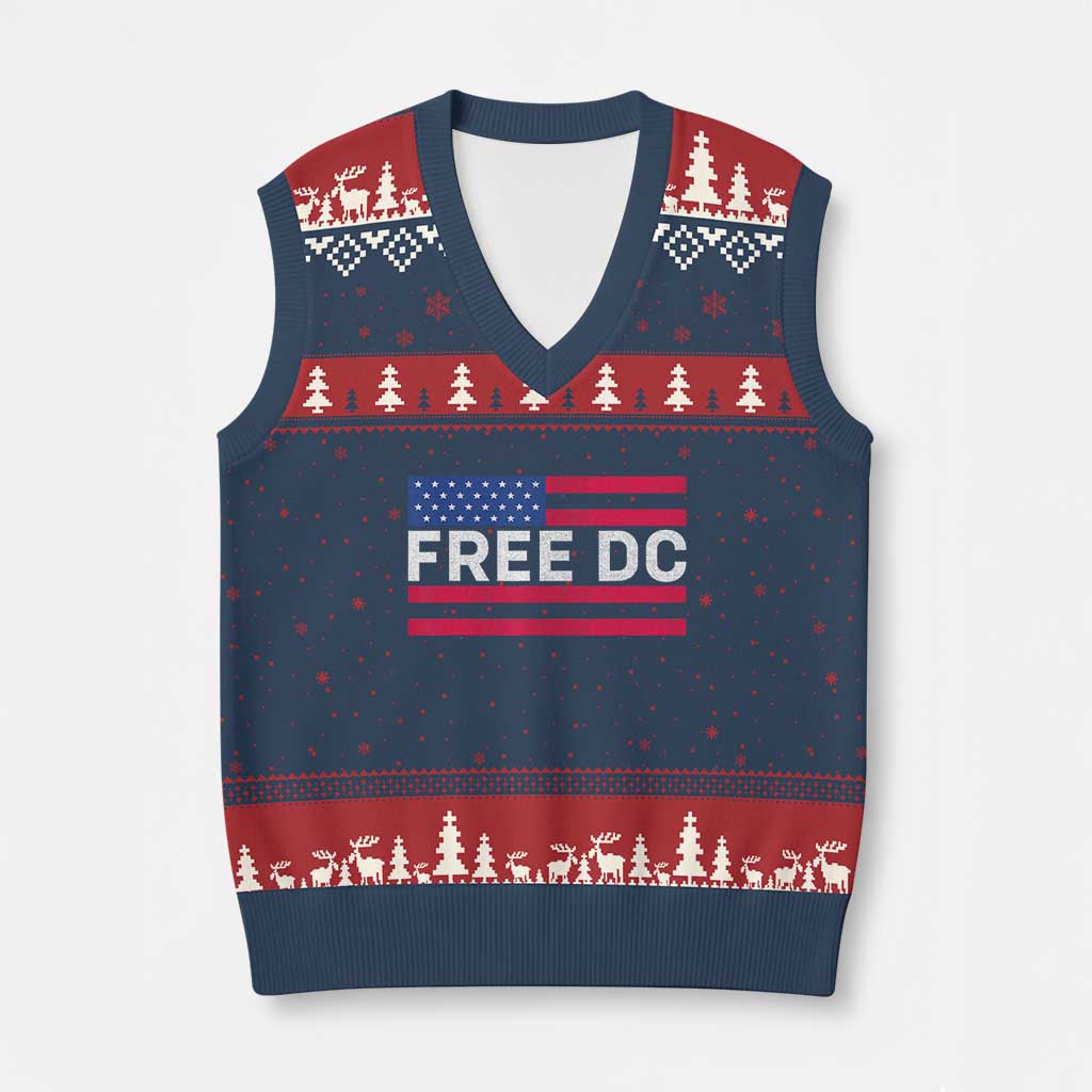 Free DC Patriotic V-Neck Knit Sweater Vest Defend Washington D.C. Statehood American Flag TS02 Navy Red Print Your Wear