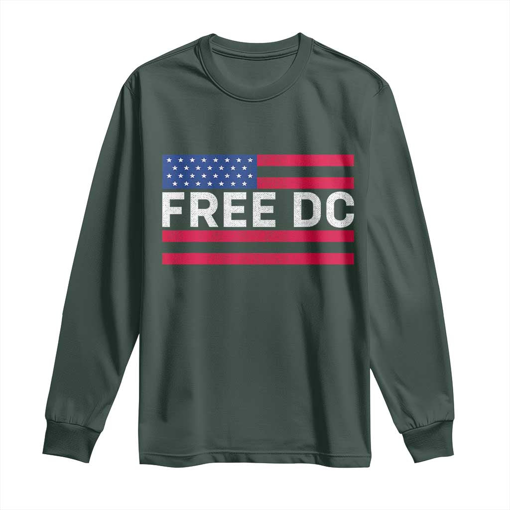 Free DC Patriotic Long Sleeve Shirt Defend Washington D.C. Statehood American Flag TS02 Dark Forest Green Print Your Wear