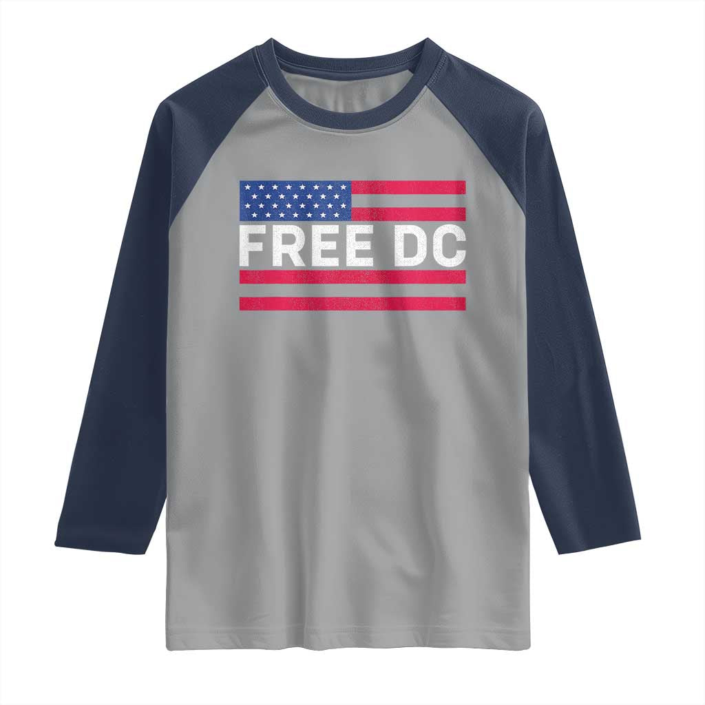 Free DC Patriotic Raglan Shirt Defend Washington D.C. Statehood American Flag TS02 Sport Gray Navy Print Your Wear