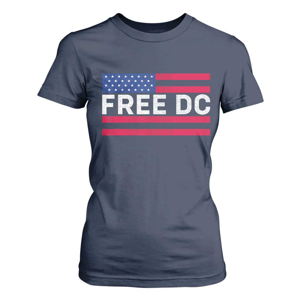 Free DC Patriotic T Shirt For Women Defend Washington D.C. Statehood American Flag TS02 Navy Print Your Wear