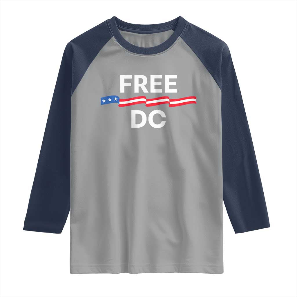 Free DC Raglan Shirt Defend Washington D.C. Statehood Rights TS02 Sport Gray Navy Print Your Wear