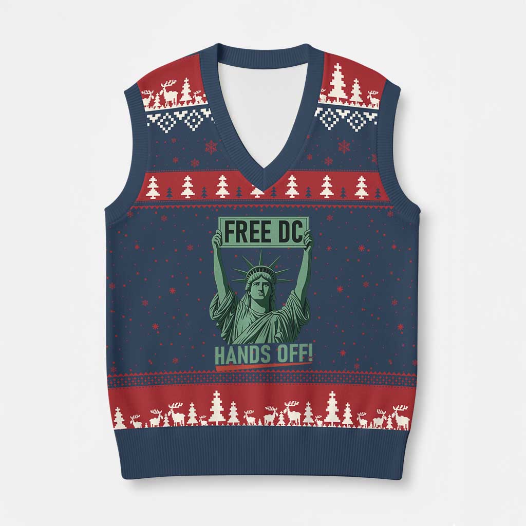 Free DC Hands Off V-Neck Knit Sweater Vest Statue of Liberty for Washington D.C. Rights TS02 Navy Red Print Your Wear