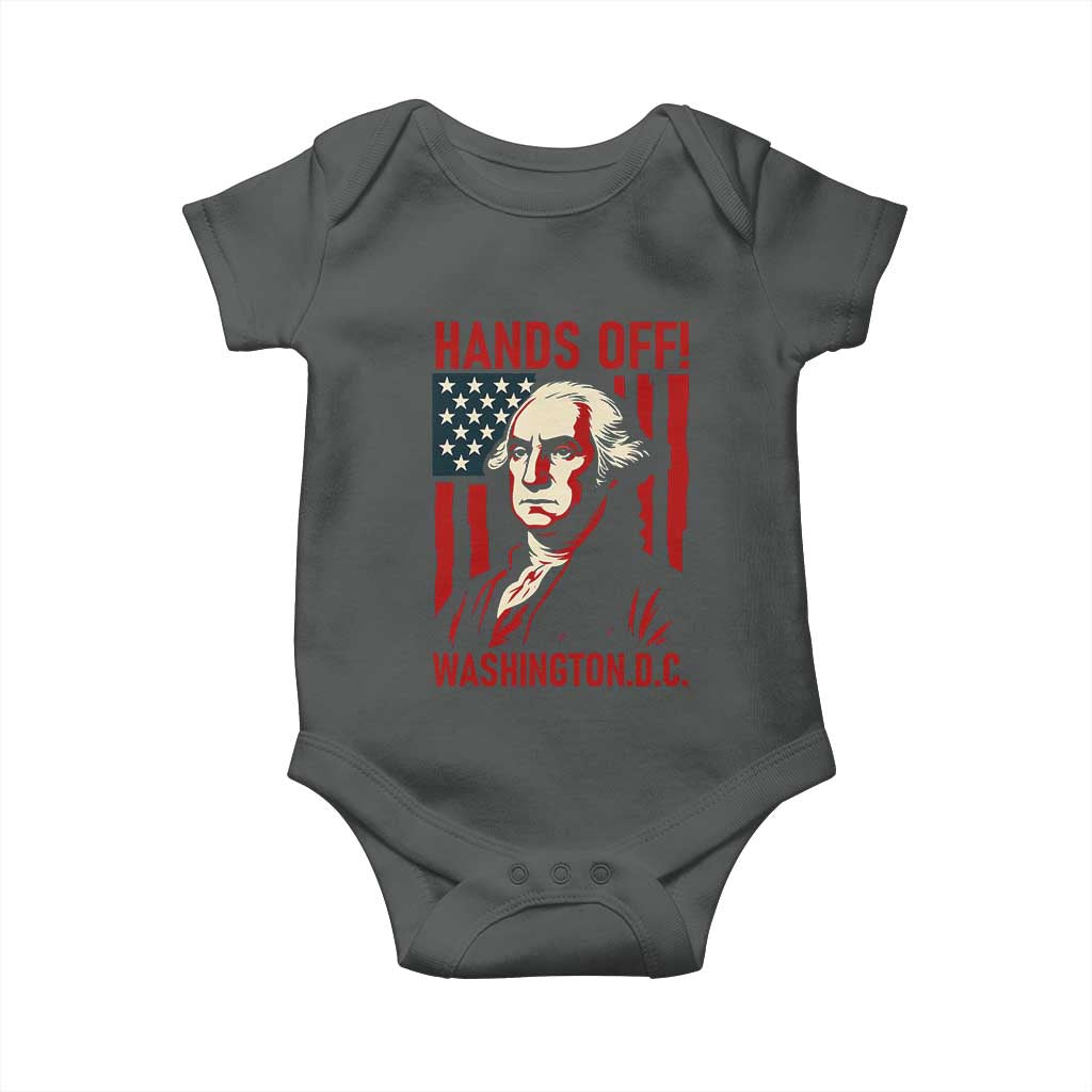 Hands Off DC Patriotic Baby Onesie George Washington American Flag TS02 Dark Heather Print Your Wear
