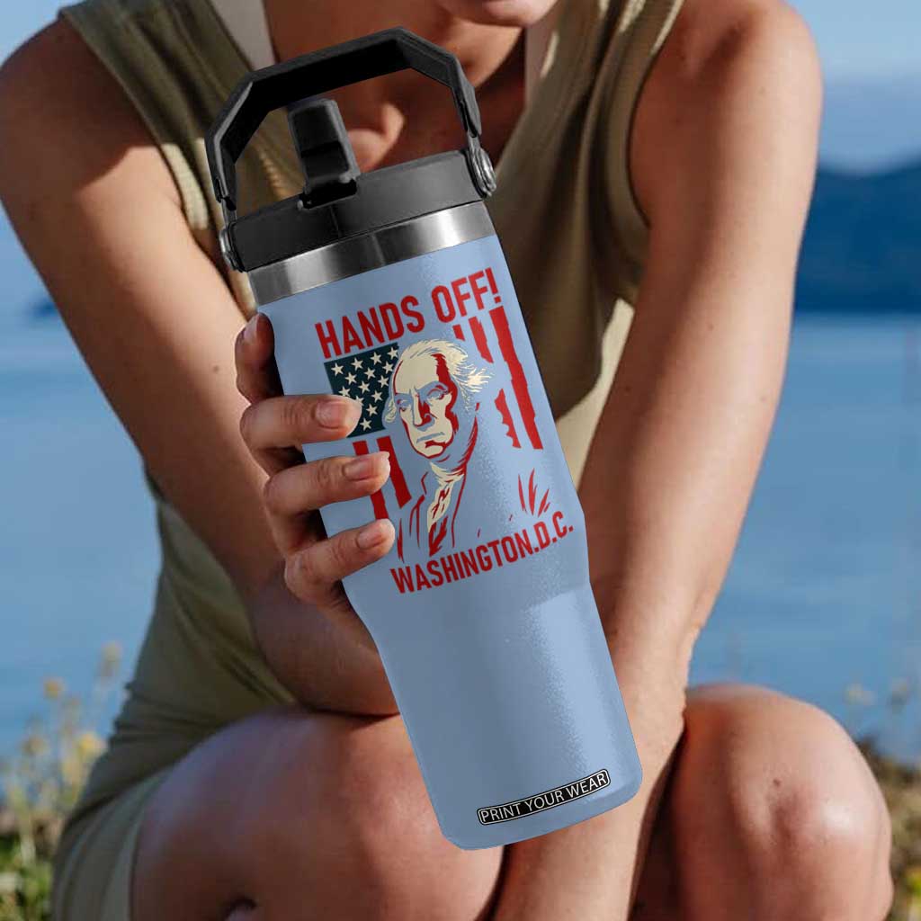 Hands Off DC Patriotic Flip Straw Tumbler George Washington American Flag TS02 One Size: 30 oz Light Blue Print Your Wear