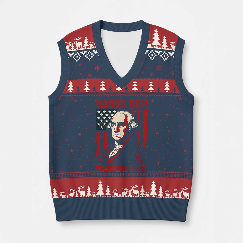 Hands Off DC Patriotic V-Neck Knit Sweater Vest George Washington American Flag TS02 Navy Red Print Your Wear