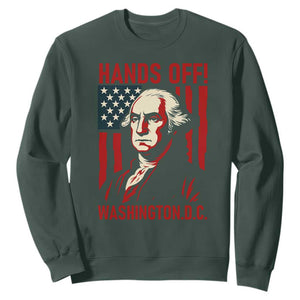 Hands Off DC Patriotic Sweatshirt George Washington American Flag TS02 Dark Forest Green Print Your Wear