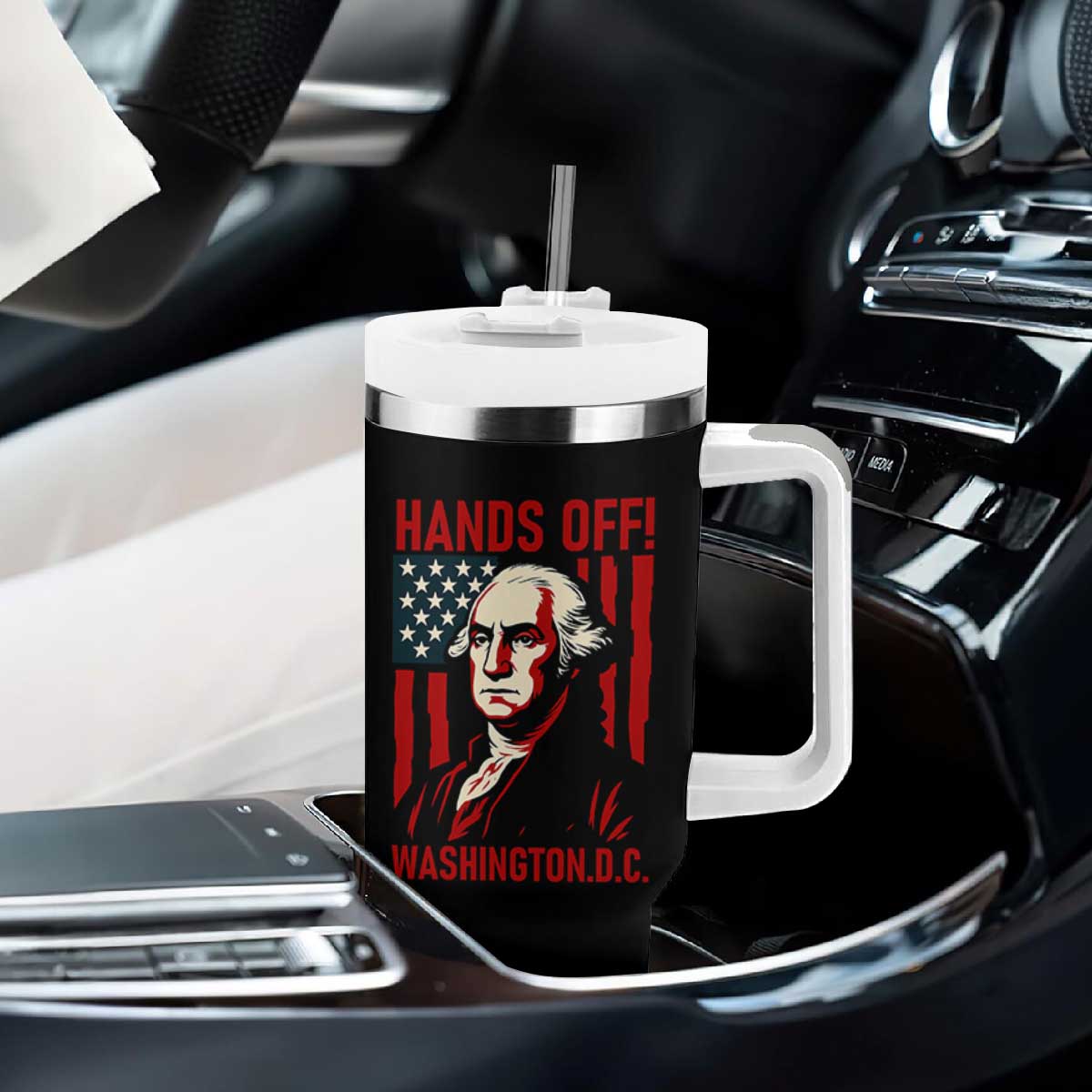Hands Off DC Patriotic Tumbler With Handle George Washington American Flag TS02 Print Your Wear