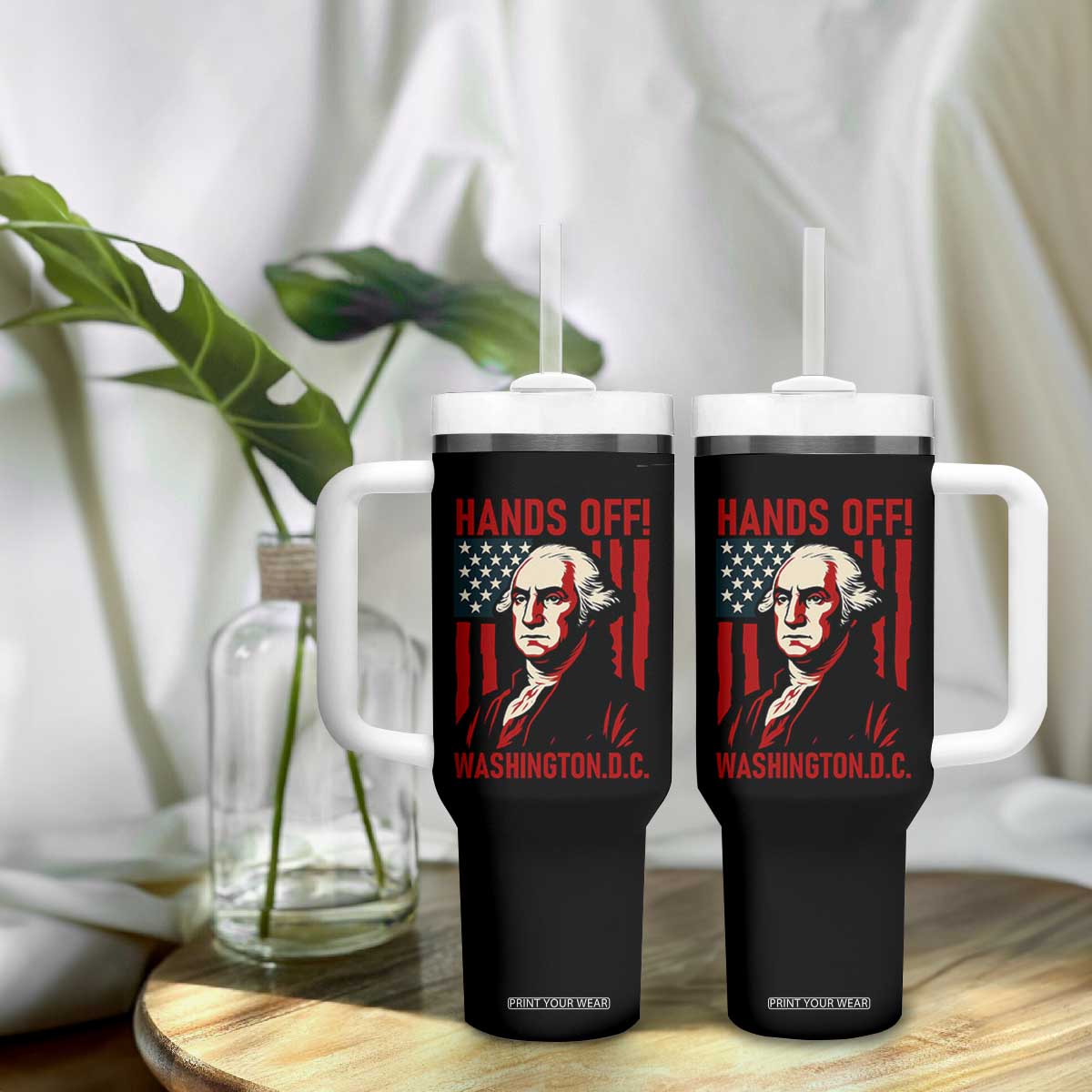 Hands Off DC Patriotic Tumbler With Handle George Washington American Flag TS02 Print Your Wear