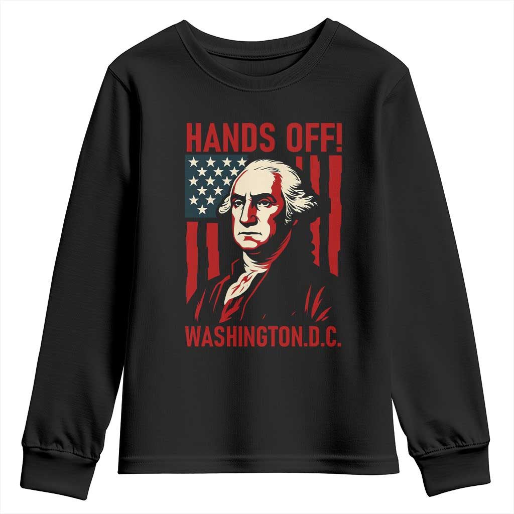 Hands Off DC Patriotic Youth Sweatshirt George Washington American Flag TS02 Black Print Your Wear