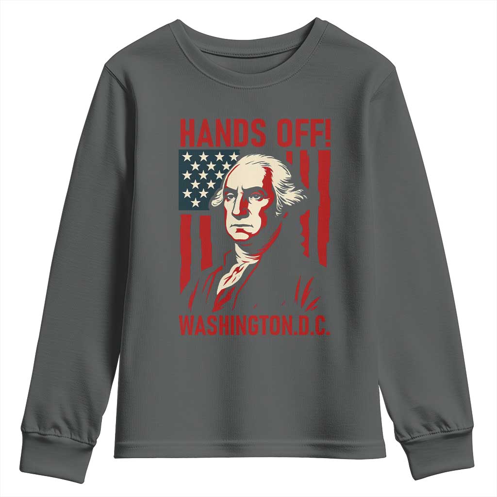 Hands Off DC Patriotic Youth Sweatshirt George Washington American Flag TS02 Dark Heather Print Your Wear